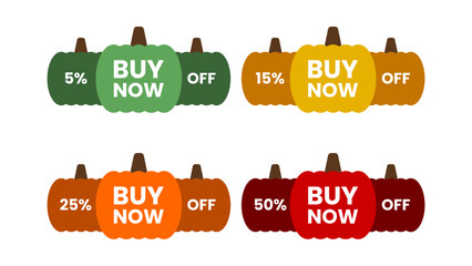 Autumn Pumpkin Discount Sticker Pack - Editable Vector : Suitable for Use in Apps, Digital Content, and Printed Materials Related to Seasonal, Label and Stickers, Marketing and Advertising Themes.