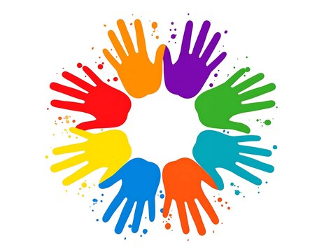 Colorful handprints forming a circle