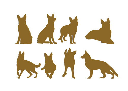 German Shepherd Dog Silhouette Collection Guard Dog Vector Set