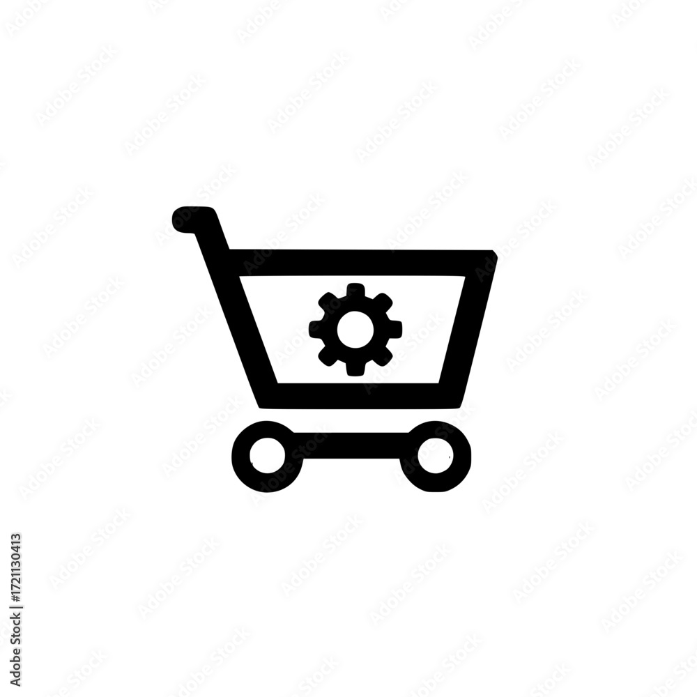 Poster vector illustration of shopping cart and gear symbol for online store configuration and setup