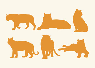 Tiger Silhouette Collection Wild Animal Vector Set