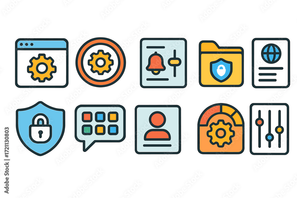 Poster settings and security icon set. flat style icons for web, app, and interface design