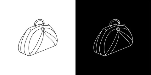 Simple line drawing of a vintage-style handbag.