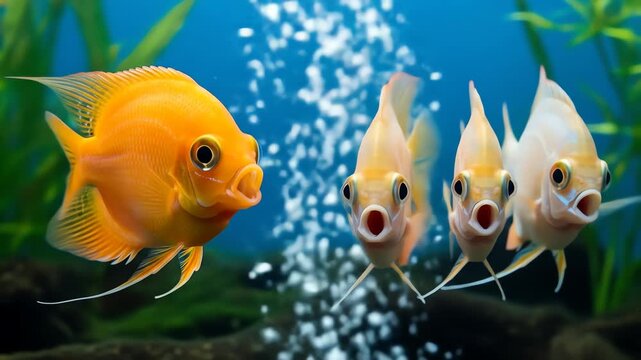 Orange And White Angelfish In Aquarium
