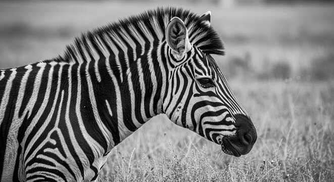 Striking zebra portrait with iconic stripes in natural grassland habitat