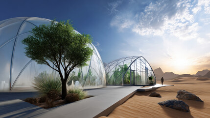 Intelligent farm, future 5G technology with the concept of intelligent farming in the desert with difficult conditions without water. Modernization and implementation of new technologies 