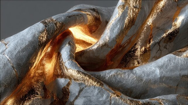 Crinkled metallic silver foil with soft golden glow