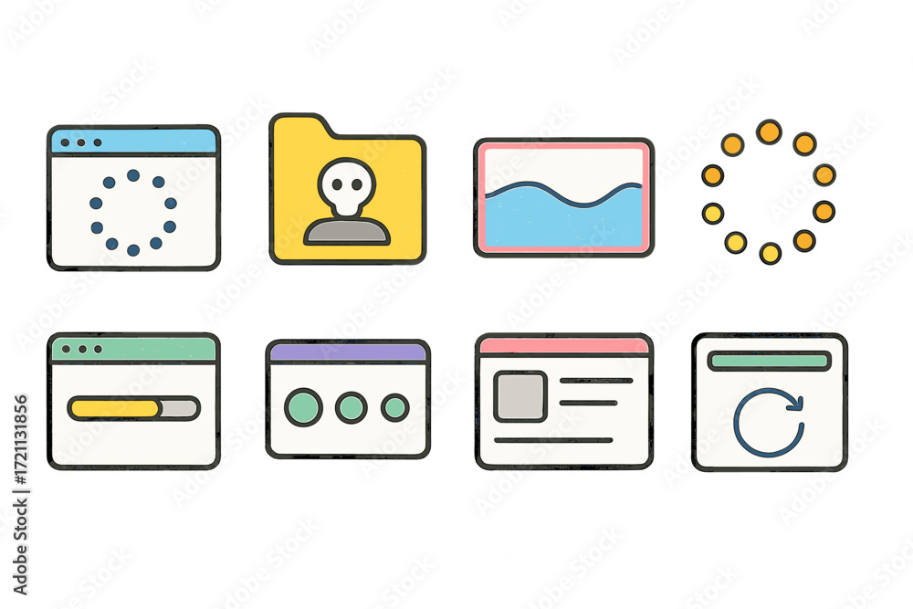 Leinwandbilder loading and user interface icon set. refresh, progress loading icons outline style