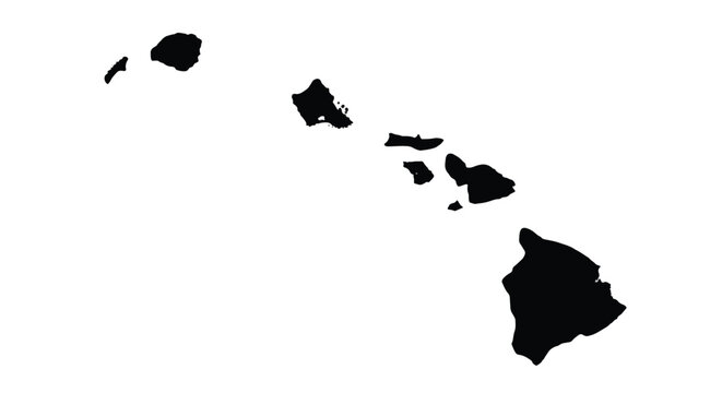 A simple black silhouette map of the Hawaiian Islands, including all major islands, isolated on a clean white background.