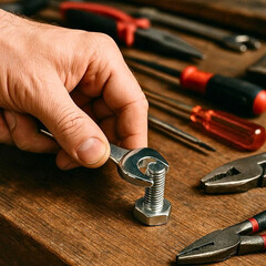 Fototapeta premium action of using a wrench