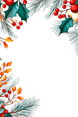 A New Year's watercolor Christmas frame with fir branches and berries on a transparent white background. Botanical illustration for the winter holiday. PNG