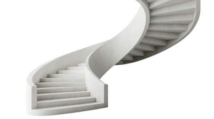 White 3d render of an open spiral staircase ascending into the sky, a ladder to success