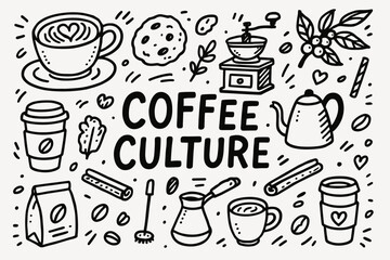 Coffee culture outline icon set. cafe, coffee beans, and brewing outline collection