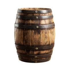 Obraz premium Rustic wooden barrel for storage and decoration in home settings on a transparent background, cut out