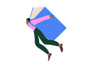 Fototapeta premium Reader flying on a book. Creative flat vector illustration isolated on white background.