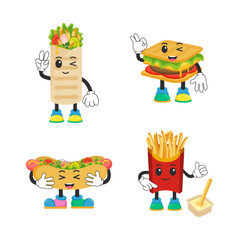 Vector illustrations of fast food with emoji
