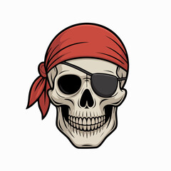 Cartoon Pirate Skull with Red Bandana Black Eye Patch and Pink Eye.