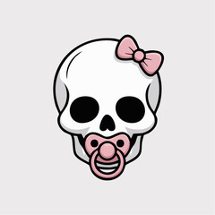 Cartoon Skull with Pink Bow and Pacifier a Cute and Macabre Mashup.