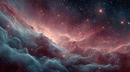 Curtains of red and blue hydrogen gas in deep space