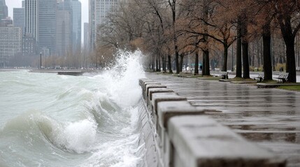 A wall of water crashes into a city
