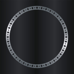 Silver Ornate Circle Frame on Dark Background.