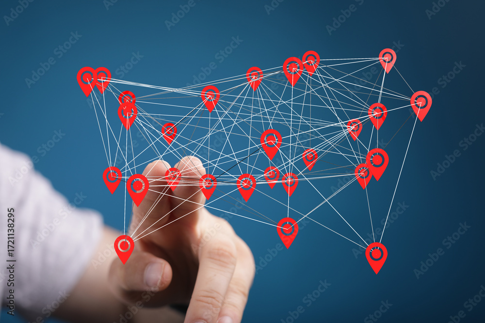 Poster abstract image of interconnected location points. perfect for technology, networking, and global con