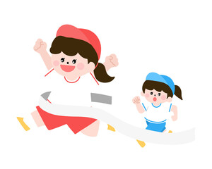 유치원 학교 어린이 운동회 달리기 캐릭터 드로잉 일러스트(kindergarten school children sports day running character drawing illustration)