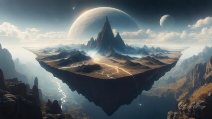 Floating island in a surreal landscape