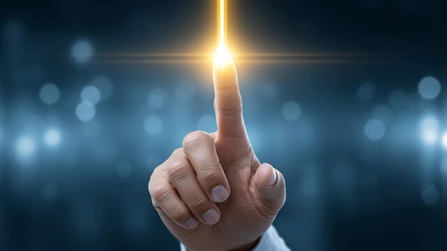 A businessman&rsquo;s hand raising one finger upward, symbolizing focus on one thing for success. Doing one thing at a time and staying with it until achieving the plan.