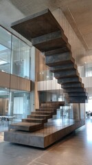Artistic Modern Staircase Design in Minimalist Architecture with Glass Enclosure and Unique Floating Steps