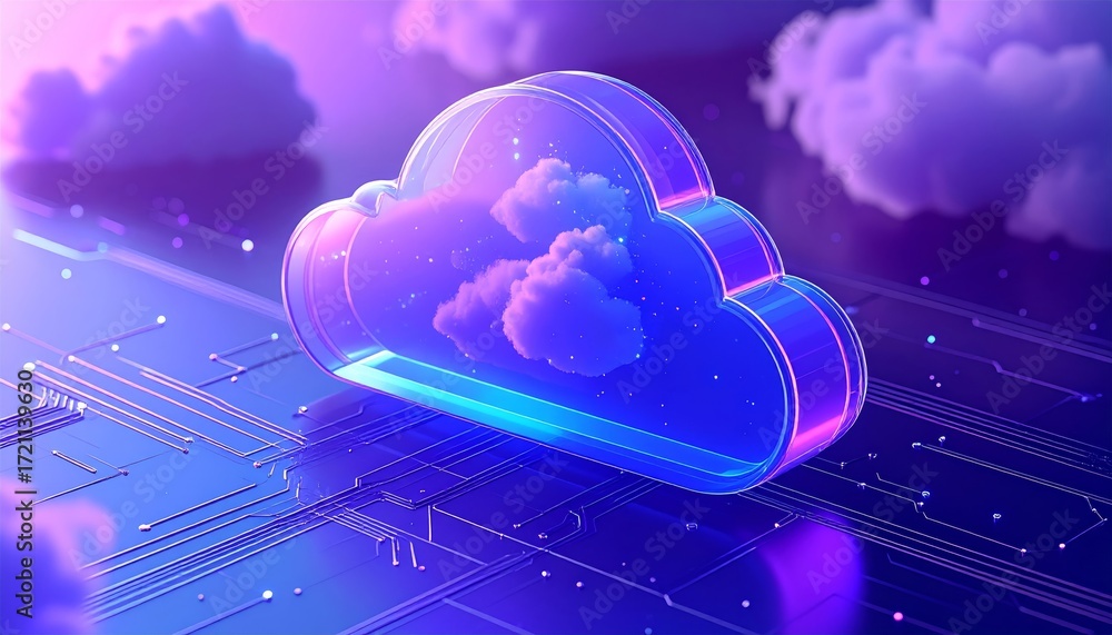 Canvas Prints 3d illustration of a cloud computing network shining on a blue sky