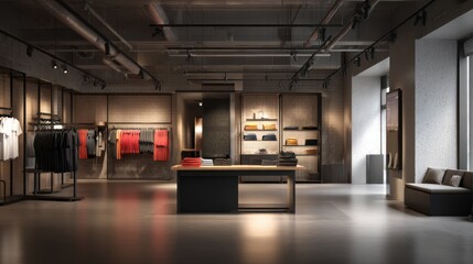 Modern Retail Store Interior with Clothing Display and Minimalist Design for Fashion and Apparel Shopping Experience