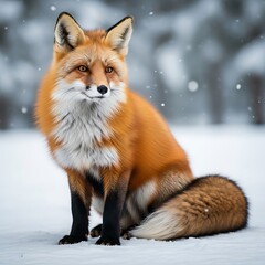 Obraz premium Focused Red Fox in Snowy Landscape.