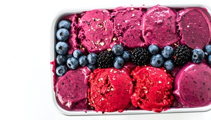 Colorful berry ice cream in a tray