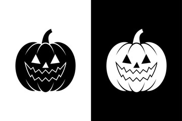 Spooky Jack O Lantern Pumpkin Icon on Black and White.