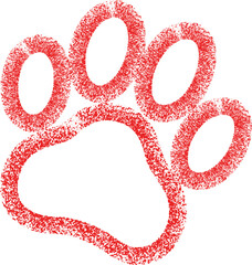 Red Paw Print Icon with Textured Outline on White Background