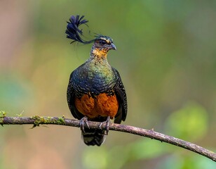 Colorful bird perched on branch in a forest