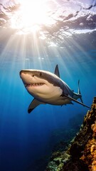 Majestic Great White Shark Swimming in Vibrant Ocean Environment