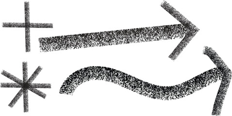 Textured Black Symbols: Plus, Asterisk, and Arrows on White Background