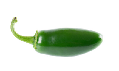 Fresh jalapeno pepper isolated on white background. Slices of green hot serrano pepper. Clipping path.