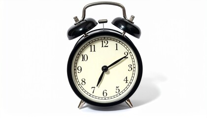 Classic alarm clock at 11:55—timeless urgency in mechanical form white background