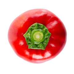 Sweet round peppers isolated on white background. Ripe round red paprika. Clipping path. Top view.