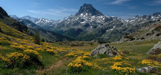 Mountain vista with wildflowers