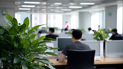 Blurred image of business people working in office. Corporate environment, teamwork, and business concept.