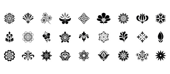 Flower icons set. Isolated elements for design. Vector graphics.