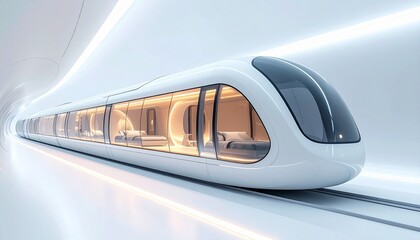 Fototapeta premium Futuristic train glides through illuminated tunnel—luxury, speed, and sleek design converge in motion.