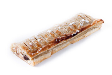 Homemade apple strudel isolated on white background