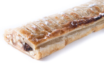 Homemade apple strudel isolated on white background