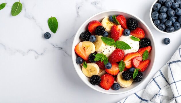 Fresh fruit salad in a white bowl