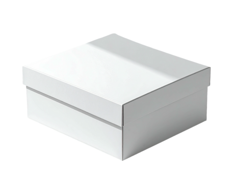 A white, square, closed box with a flat top